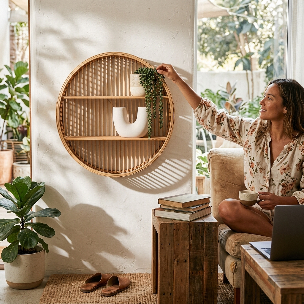 Round Bamboo Wall Shelf