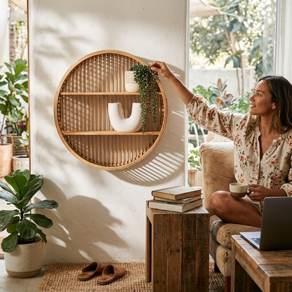 Round Bamboo Wall Shelf