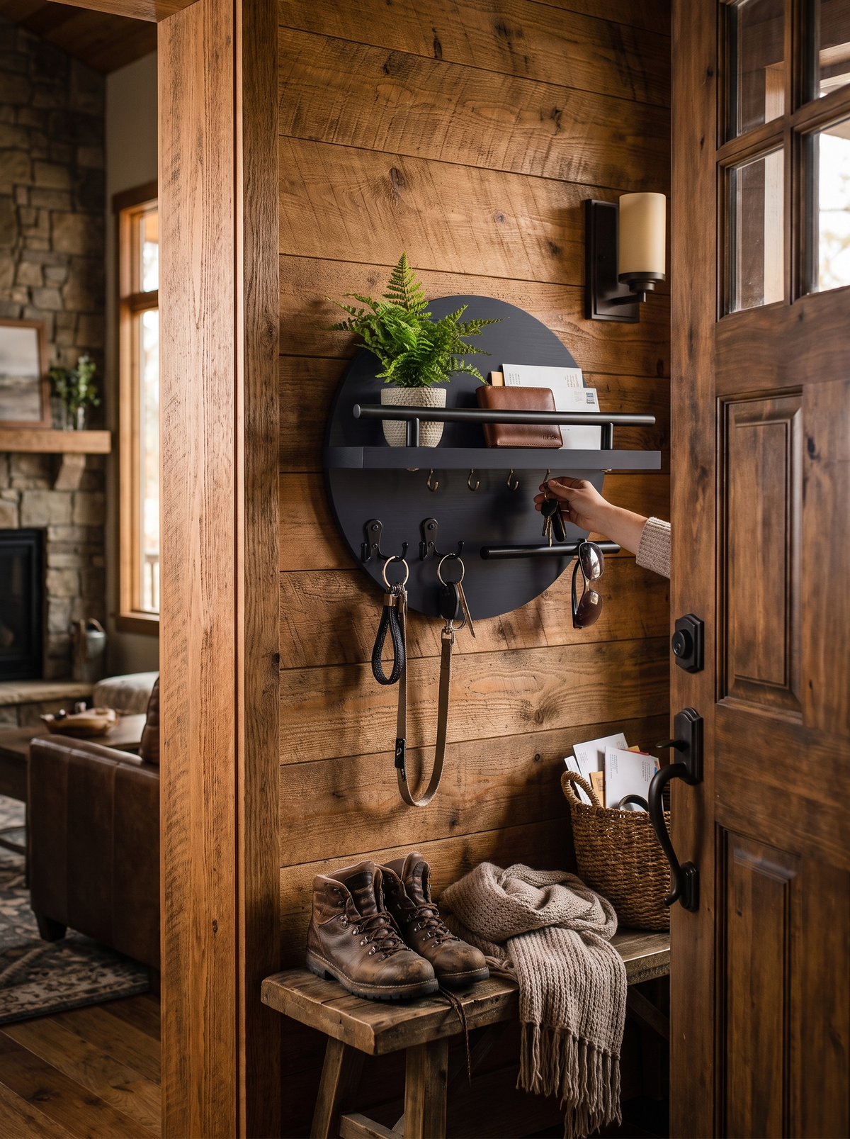 Round Wooden Key Holder, Warm Wood by the Door