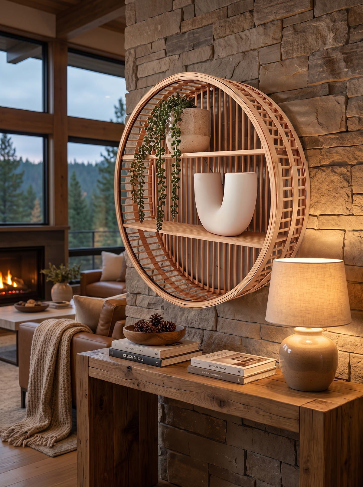 Round Bamboo Wall Shelf, Natural Texture, Round Shape
