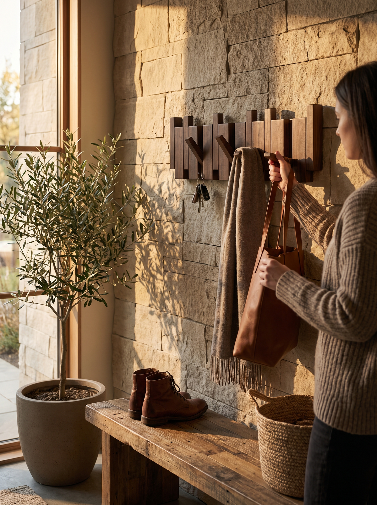 Foldable Piano Key Wooden Wall Hooks Flip Out, Fold Away